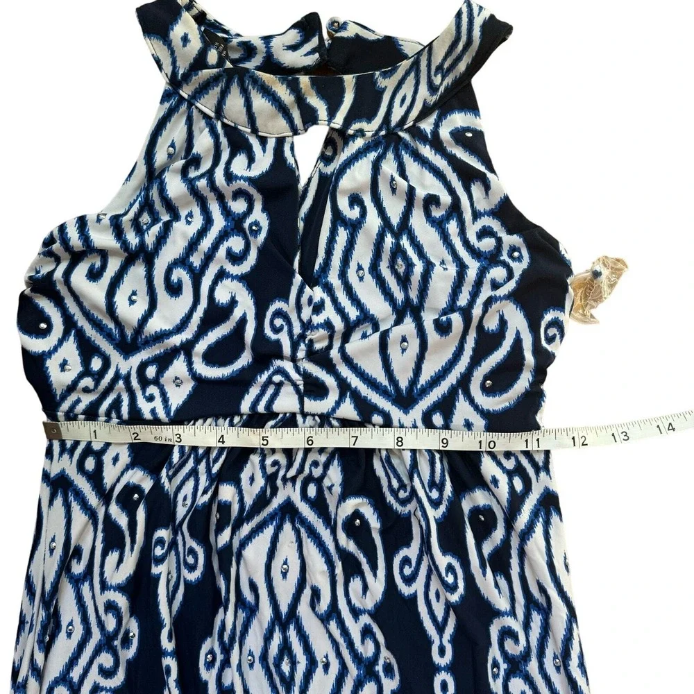 INC international Concepts Women Blue and White Halter Embellished Maxi Dress MD